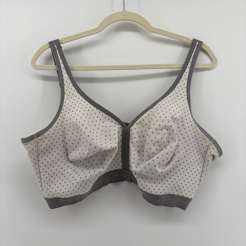 Cacique Bra White Grey Polka Dot Women Cotton No Wire Unlined Plus Size 44DDD